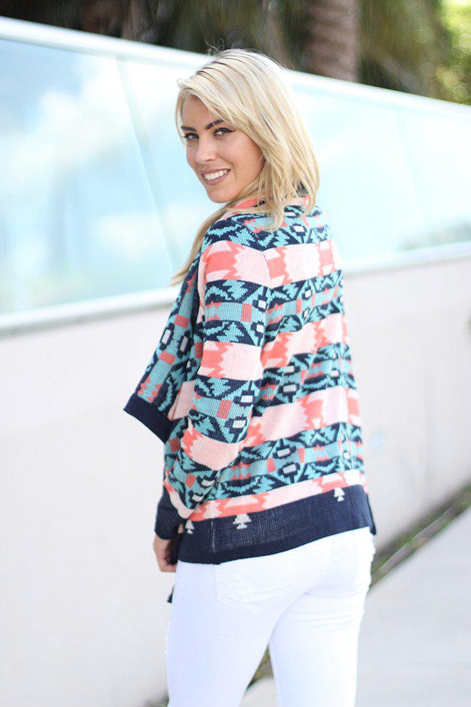 Navy And Coral Cardigan