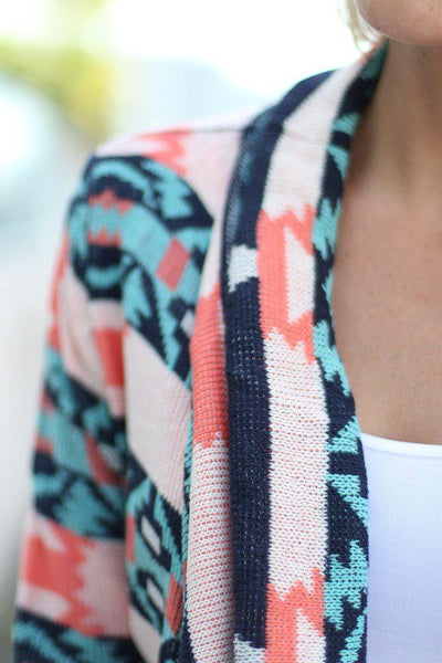 Navy And Coral Cardigan