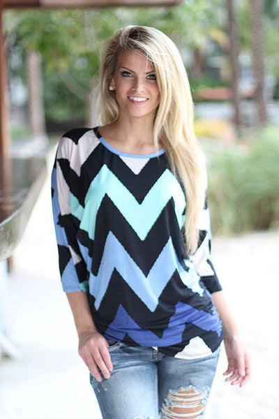 Navy And Mint Chevron Top