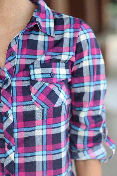 Navy And Pink Plaid Top