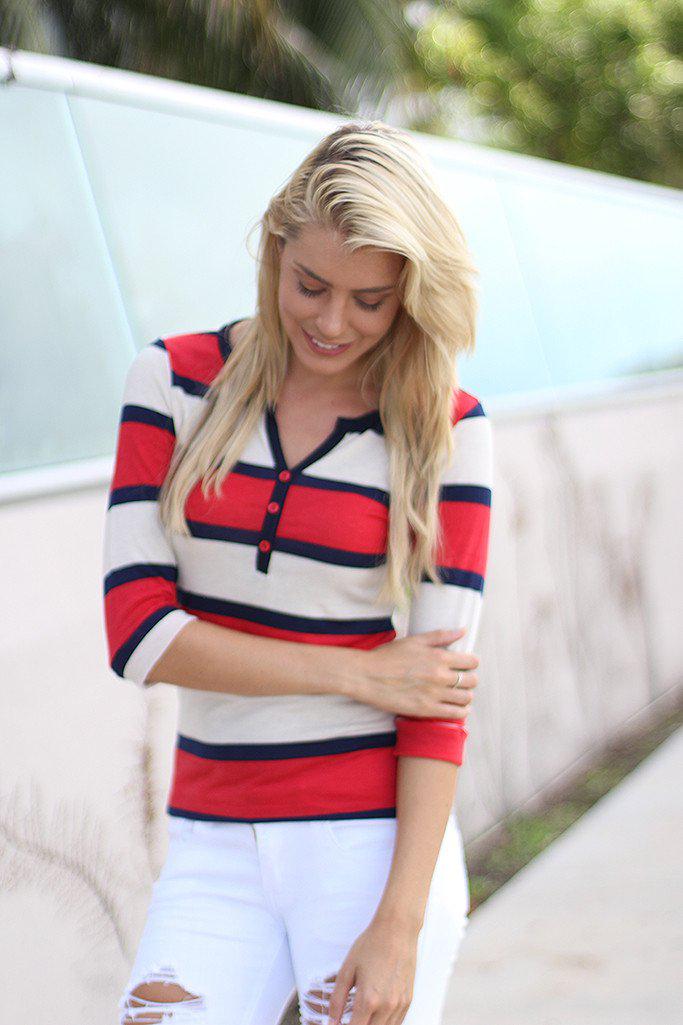 Red And Navy Striped Top