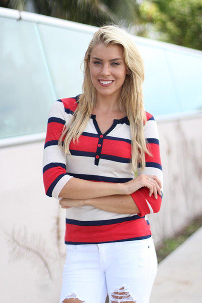 Red And Navy Striped Top