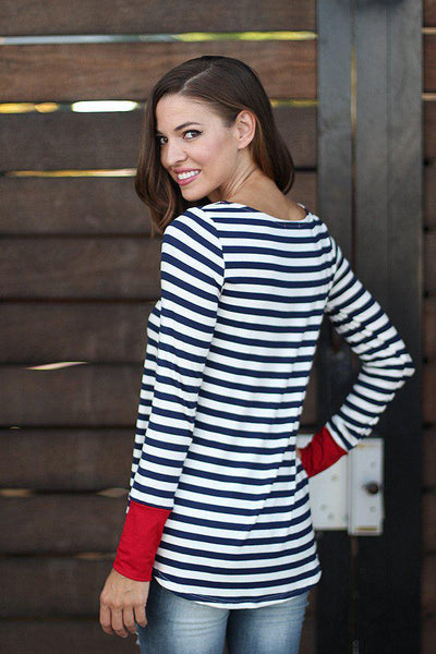 Navy And Red Striped Top