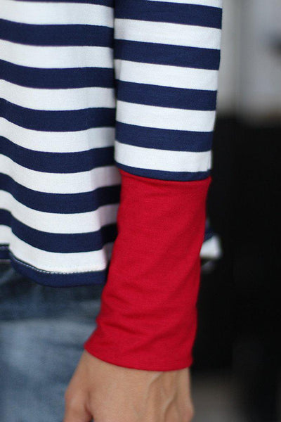 Navy And Red Striped Top
