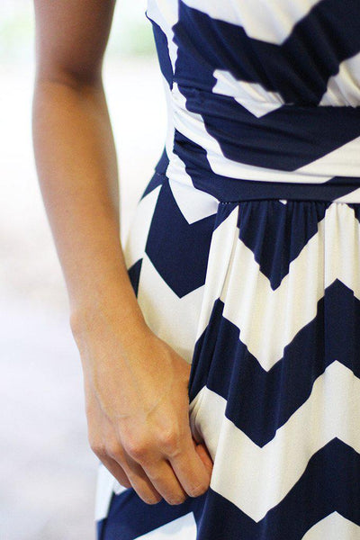 Navy Chevron Maxi Dress with Pockets