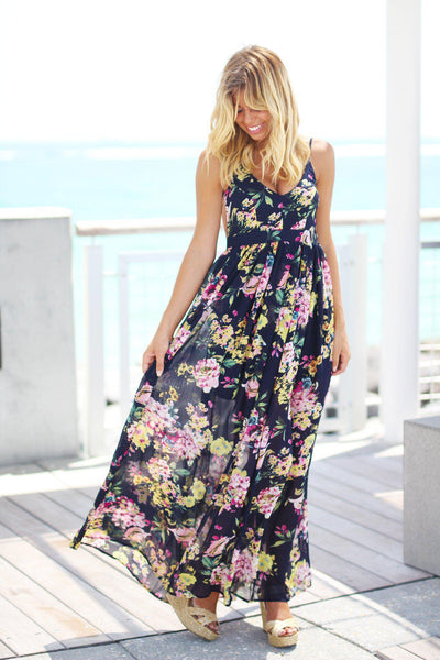 Navy Floral Maxi Dress | Maxi Dresses – Saved by the Dress