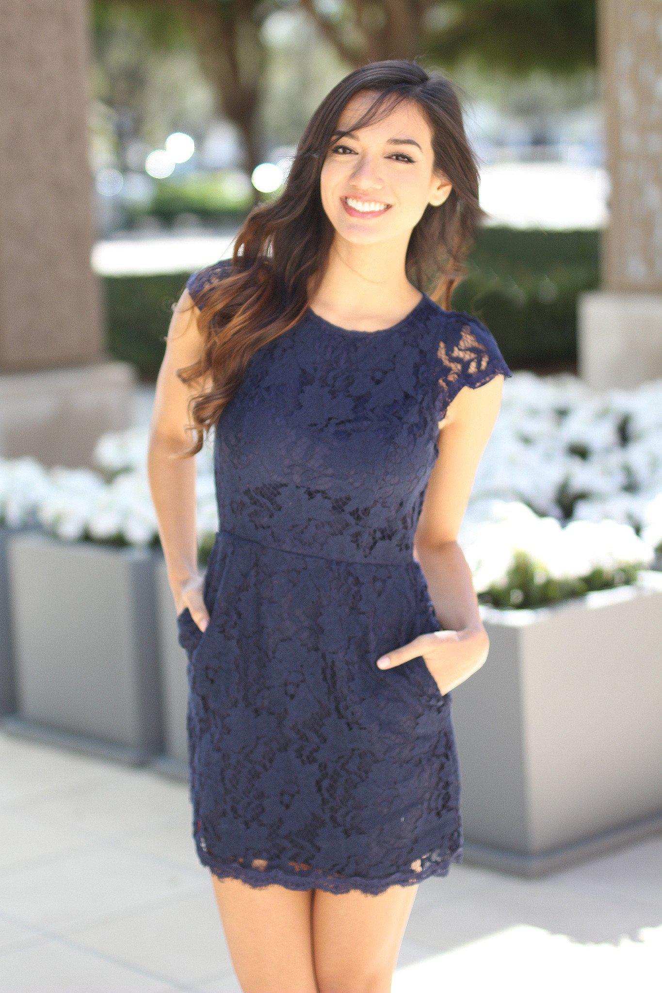 Navy Lace Dress with Pockets