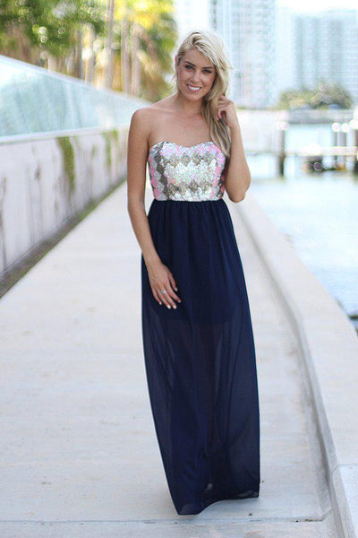 Navy Maxi Dress with Sequin Top