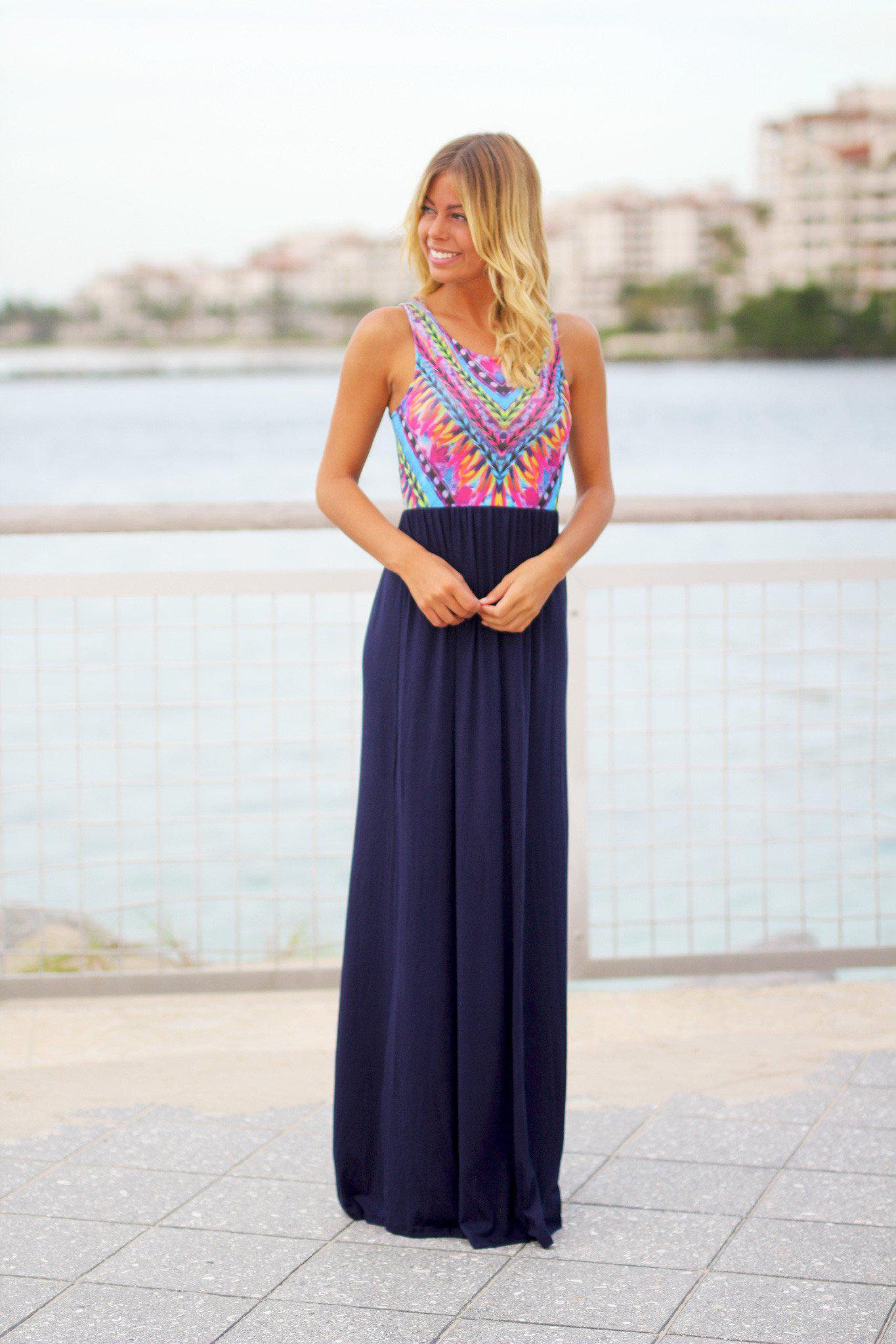 Navy Maxi Dress With Tribal Top | Maxi Dresses Saved by the Dress Navy Maxi Dress With Tribal Top | Maxi Dresses Saved by the Dress