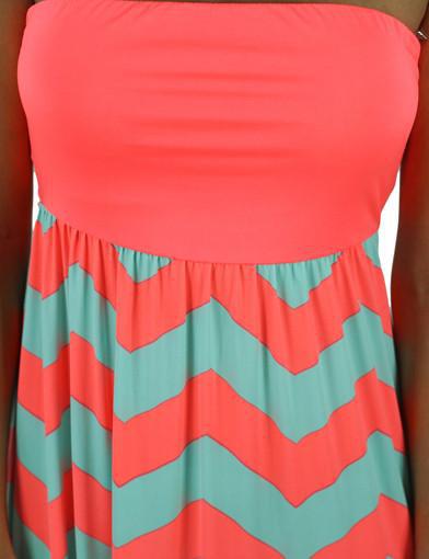 Neon Coral Chevron Maxi Dress With Back Bow