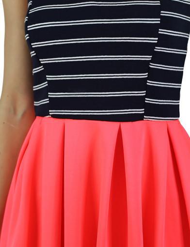 Neon Coral Dress With Striped Top