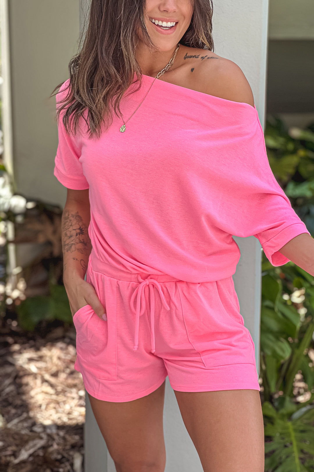 Pink romper outfit best sale