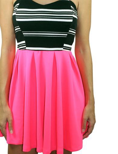 Neon Pink Strapless Short Dress