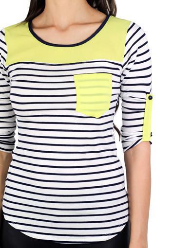 Neon Yellow Striped Top With Pocket