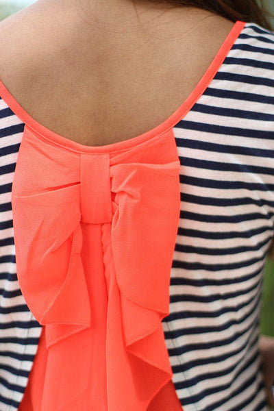 Neon Coral Back Bow Top