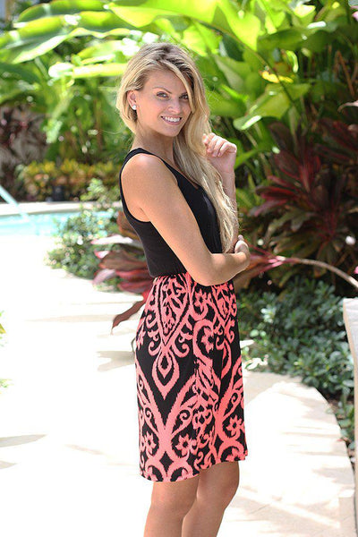 Black and Neon Coral Short Dress