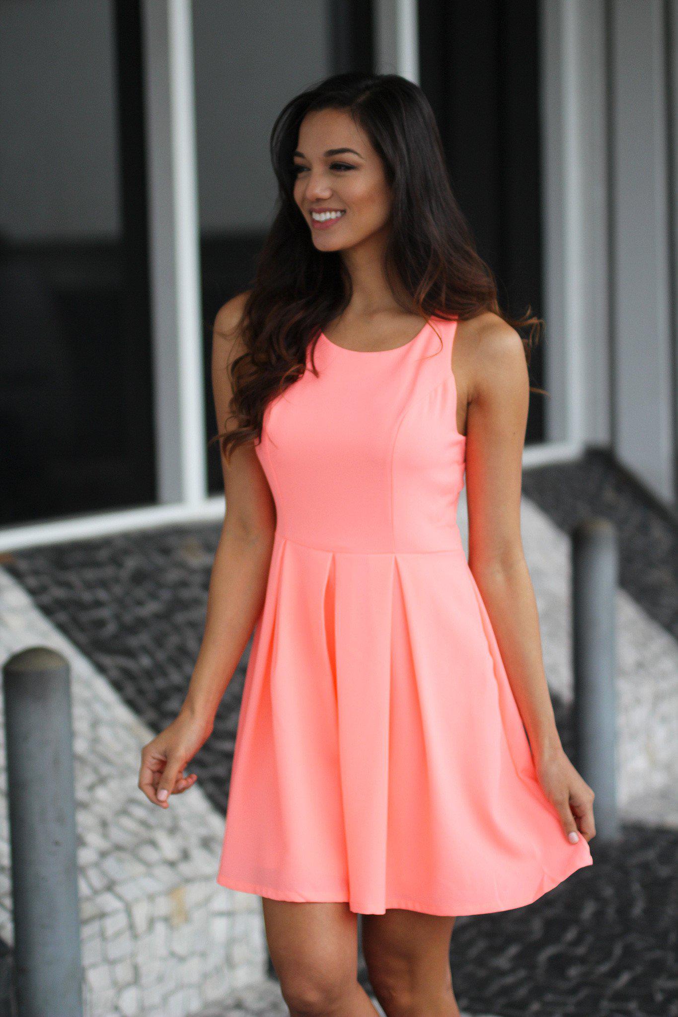 Neon Peach Short Dress with Open Back