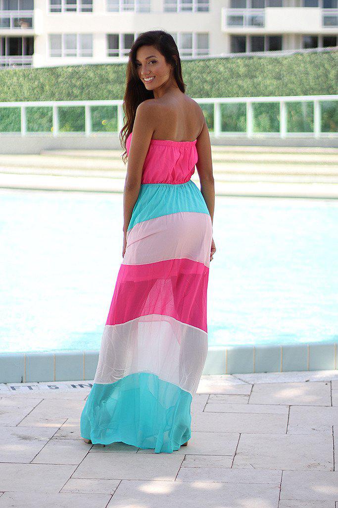 Neon Pink and Aqua Maxi Dress
