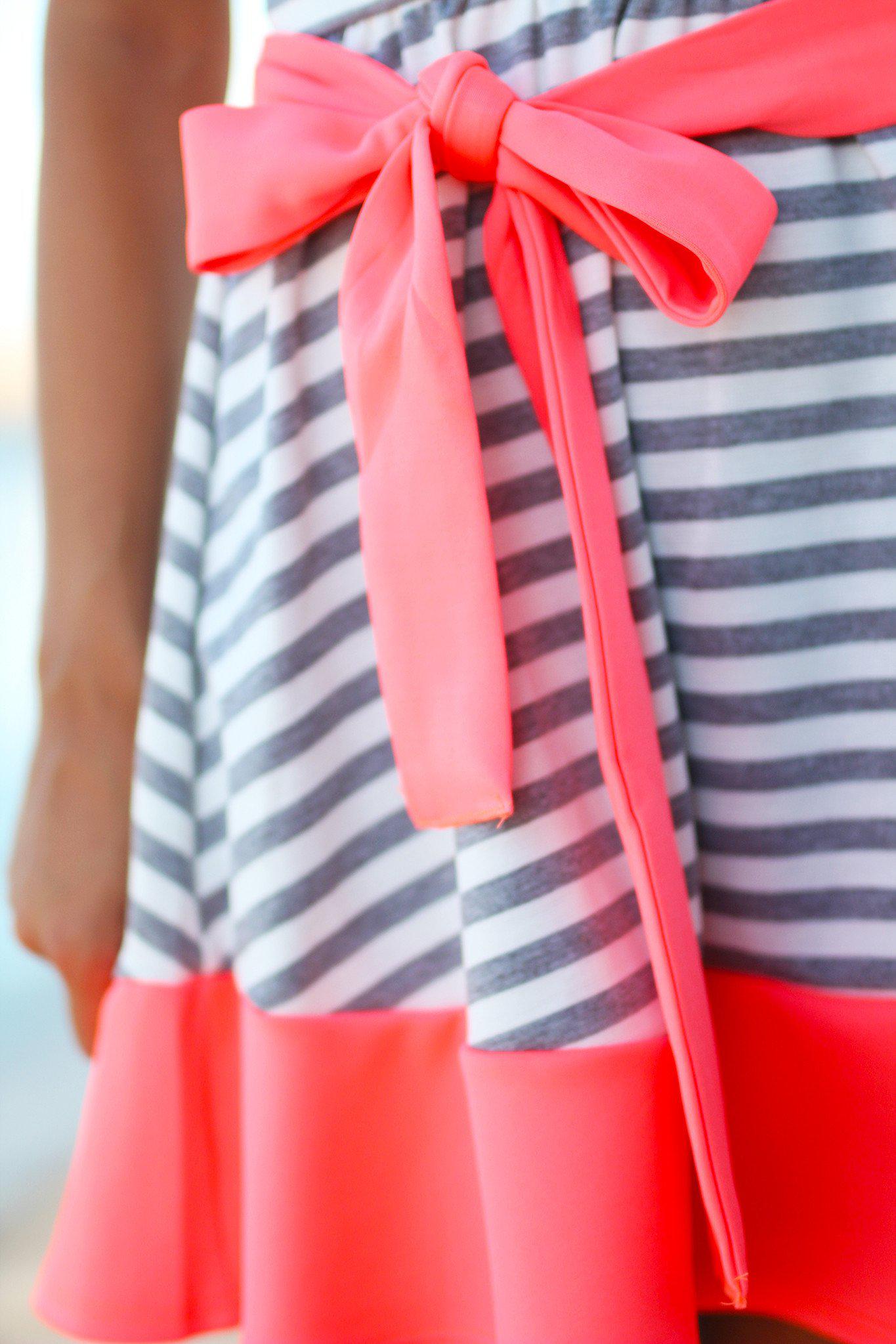 Gray and Neon Pink Striped Dress