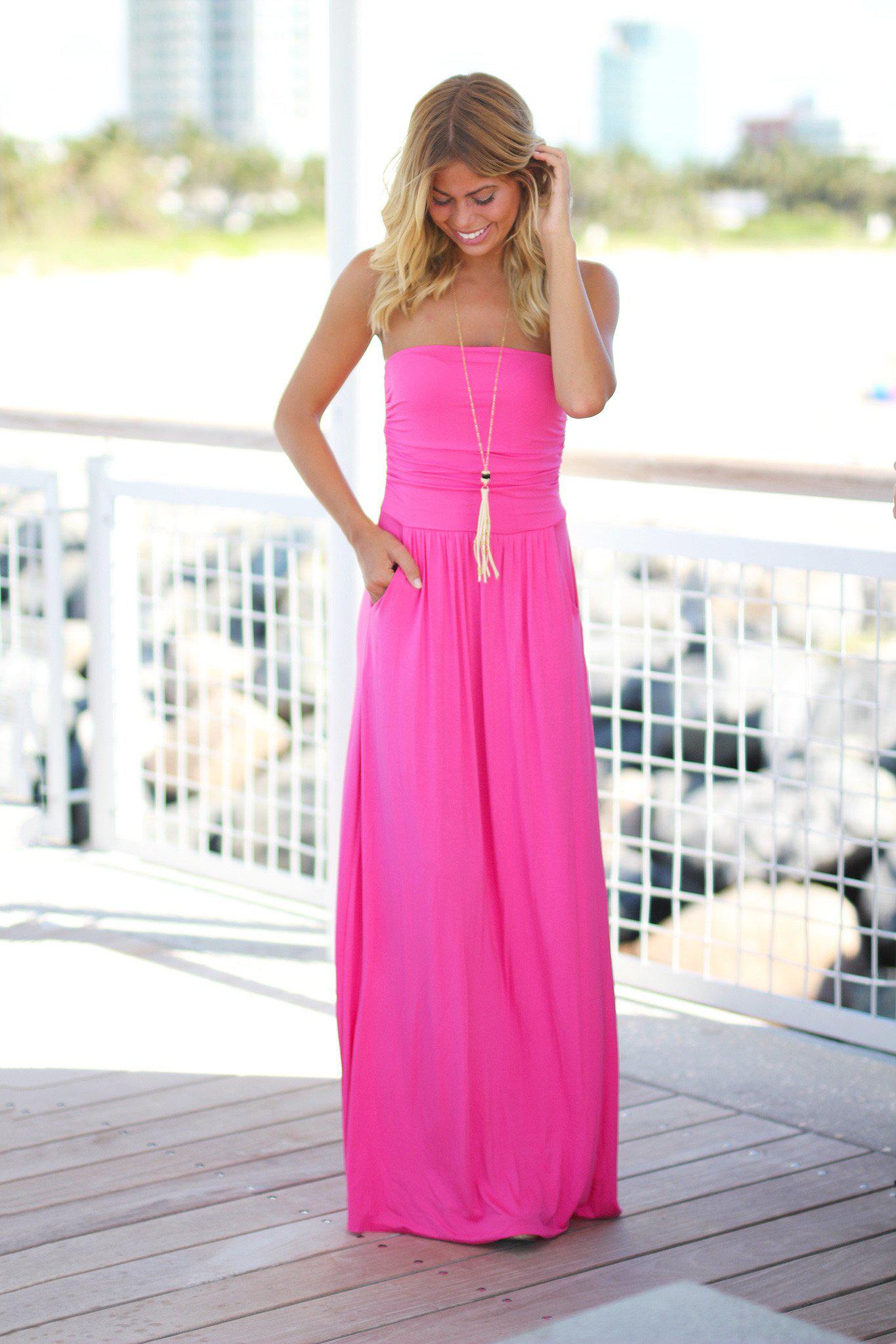 Strapless Fuchsia Maxi Dress with Pockets | Maxi Dresses Saved by the Dress Strapless Fuchsia Maxi Dress with Pockets | Maxi Dresses Saved by the Dress