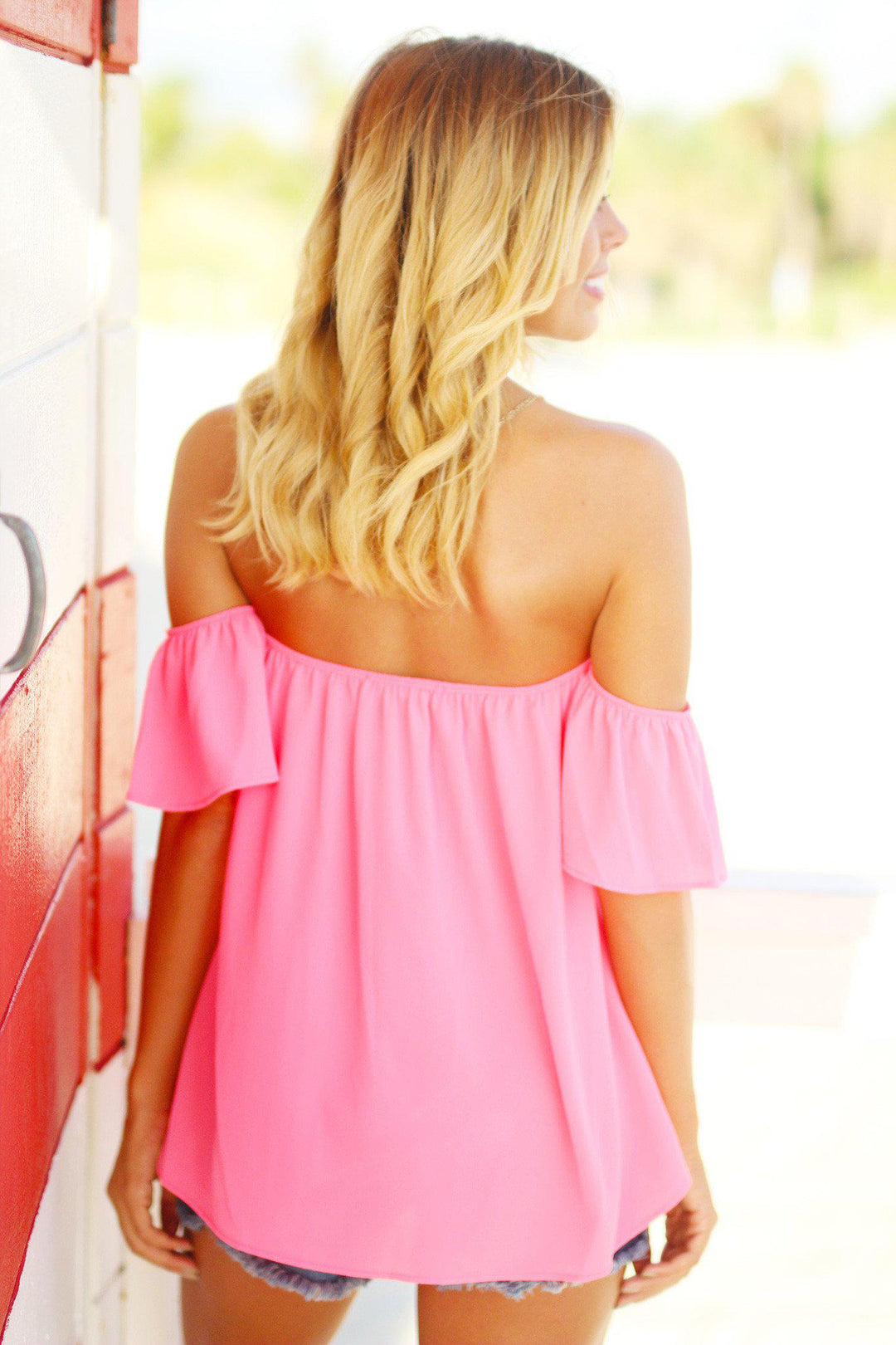 neon pink off the shoulder dress Neon Pink Off Shoulder Top – Saved by the Dress