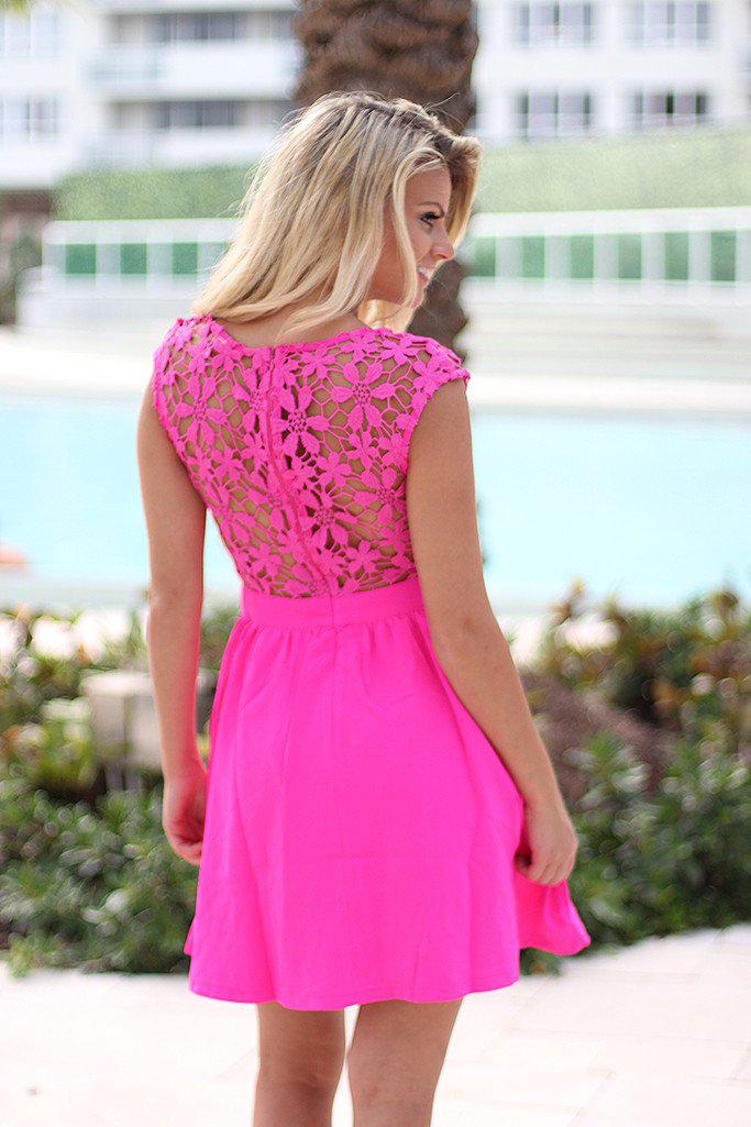 Neon Pink Short Crochet Dress Neon Pink Dress Saved by the Dress
