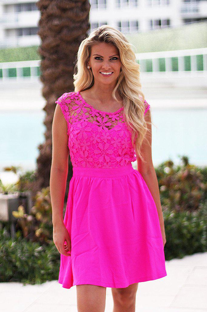 Neon Pink Short Crochet Dress Neon Pink Dress Saved by the Dress
