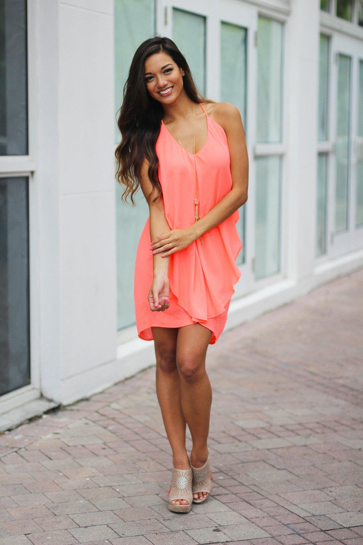 Coral short dress new arrivals