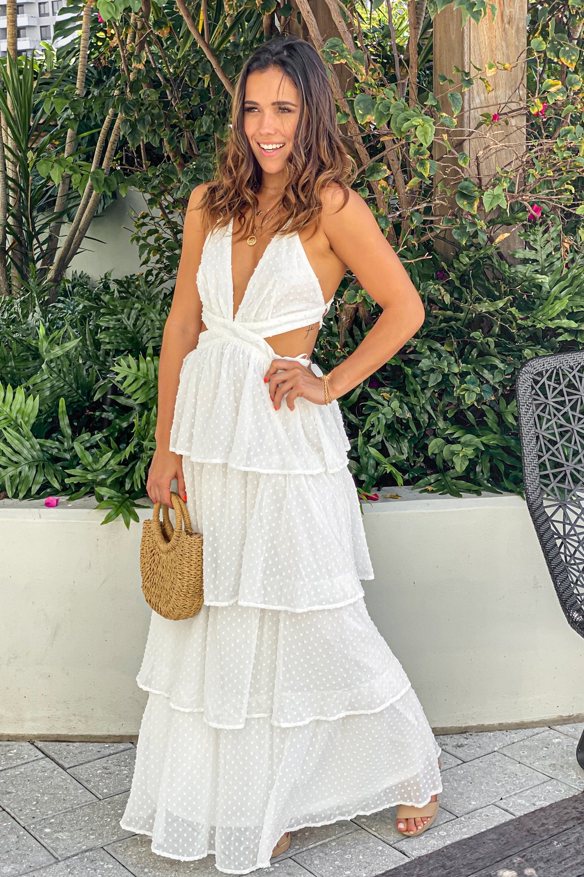 Off White Ruffled Maxi Dress