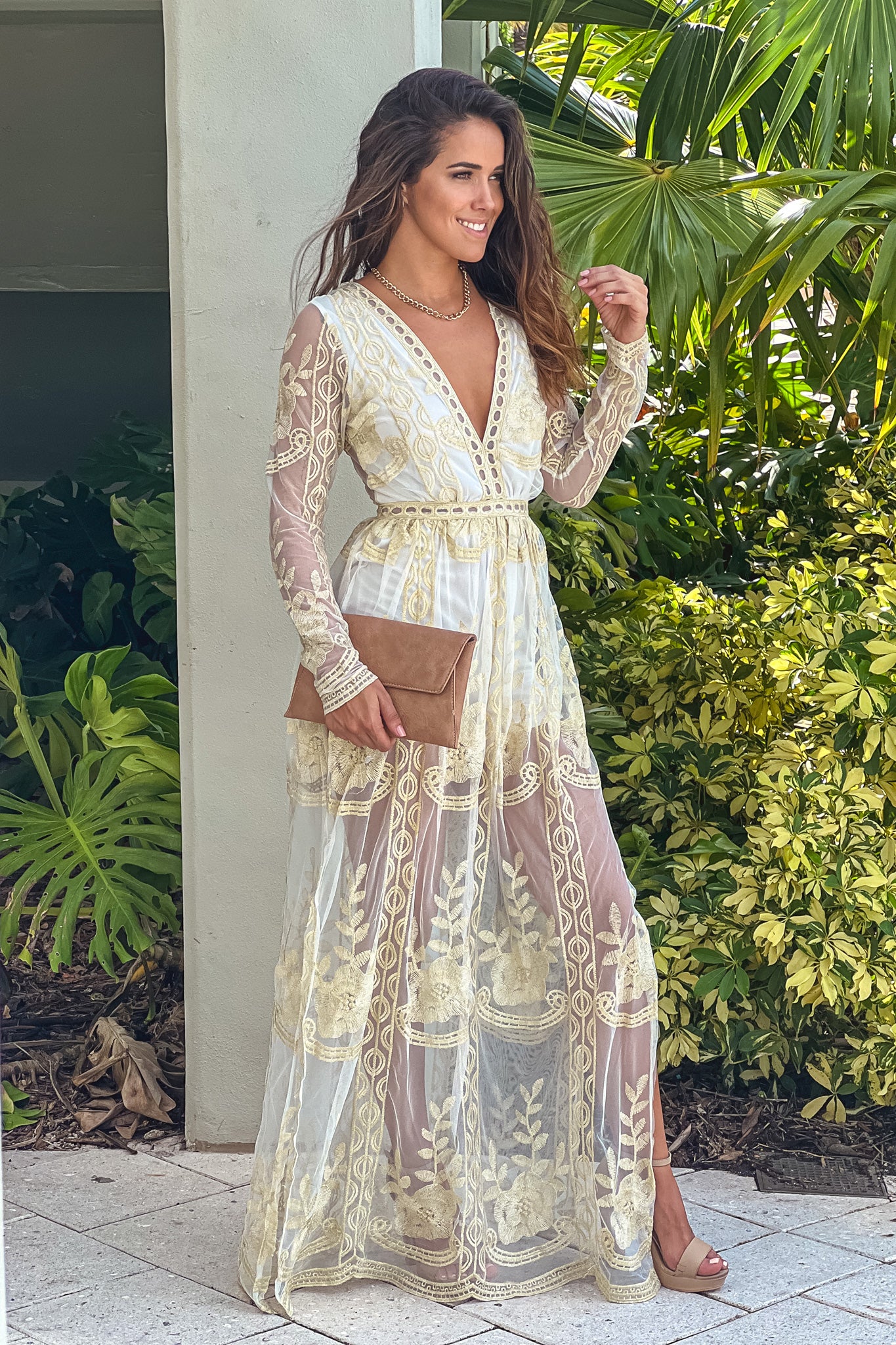 Off White Long Sleeve Maxi Romper With Embroidery | Rompers Saved by the Dress Off White Long Sleeve Maxi Romper With Embroidery | Rompers Saved by the Dress
