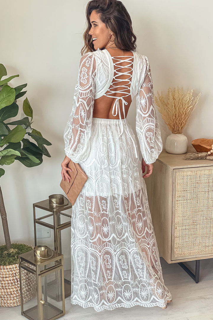knee length dresses for ladies Good Life Lace Maxi Dress in White main image 1