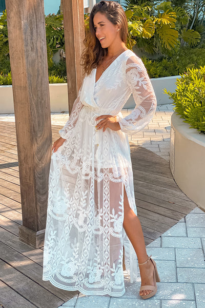 off white long sleeves maxi dress