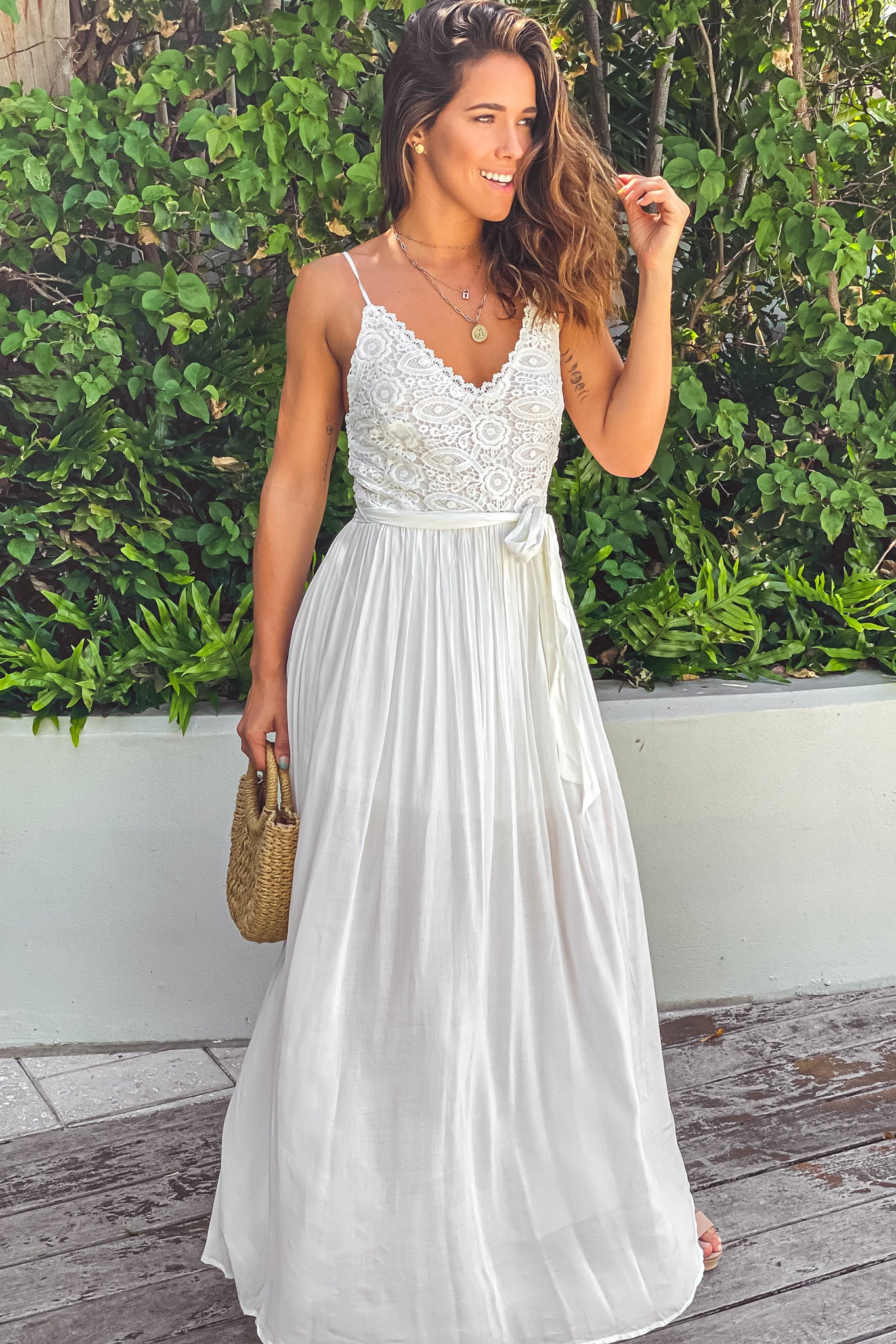 off white maxi dress with belt
