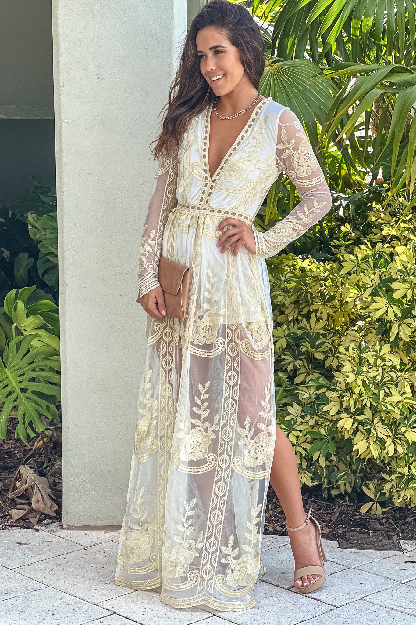 long sleeve romper dress Off White Long Sleeve Maxi Romper With Embroidery