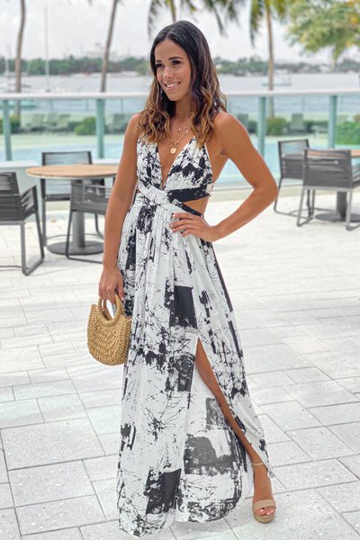 Off White Printed Maxi Dress With Cut Outs | Maxi Dresses – Saved by ...