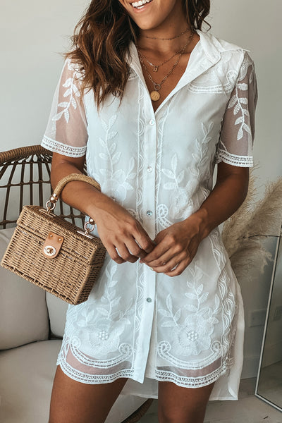 off white shirt dress with lace detail