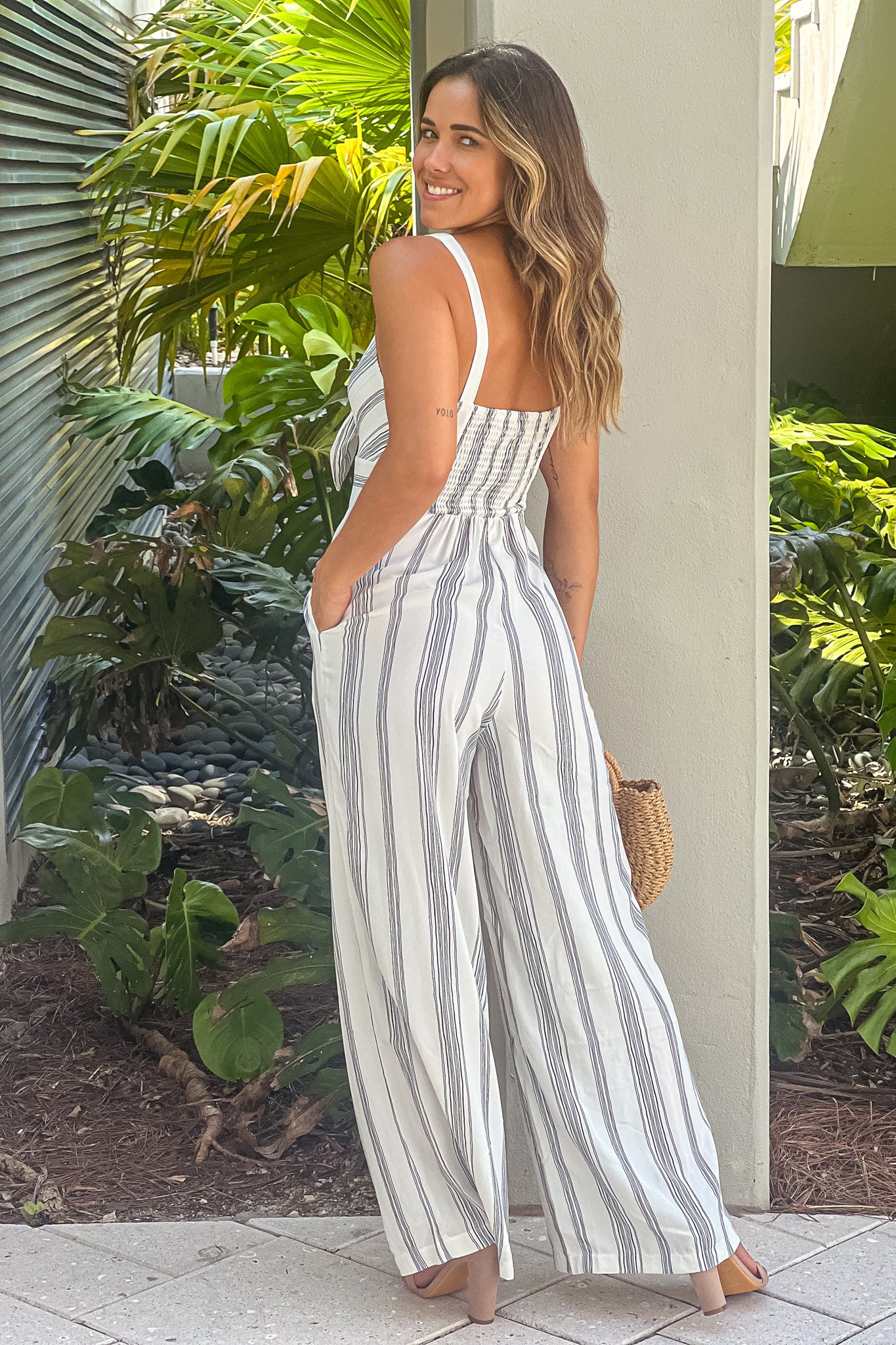 off white striped jumpsuit