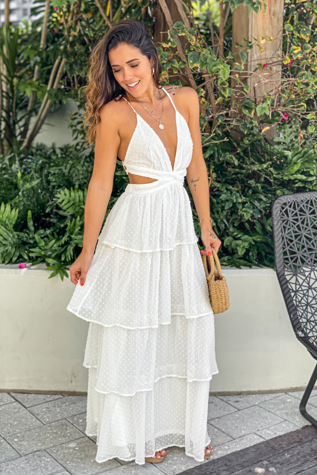 fitted lace wedding dress The Phinney Embroidered Maxi Dress in Off White – Piper & Scoot main image 0