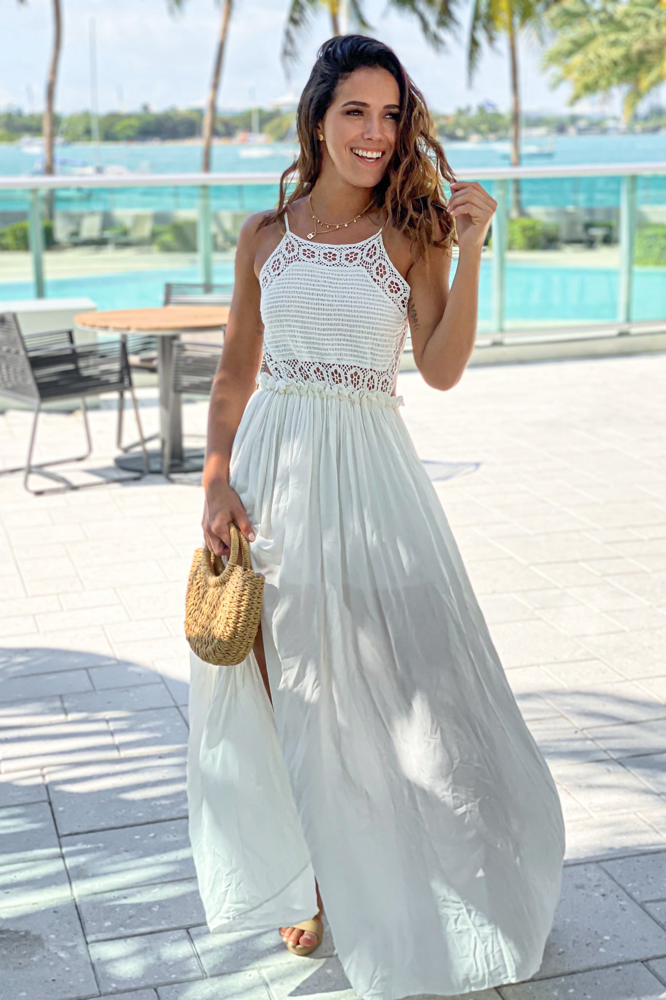 Off White Crochet Top Maxi Dress With Slit | Maxi Dresses Saved by the Dress Off White Crochet Top Maxi Dress With Slit | Maxi Dresses Saved by the Dress