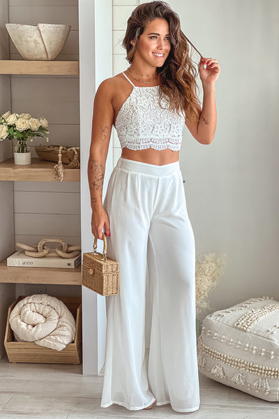 off white top and pants set