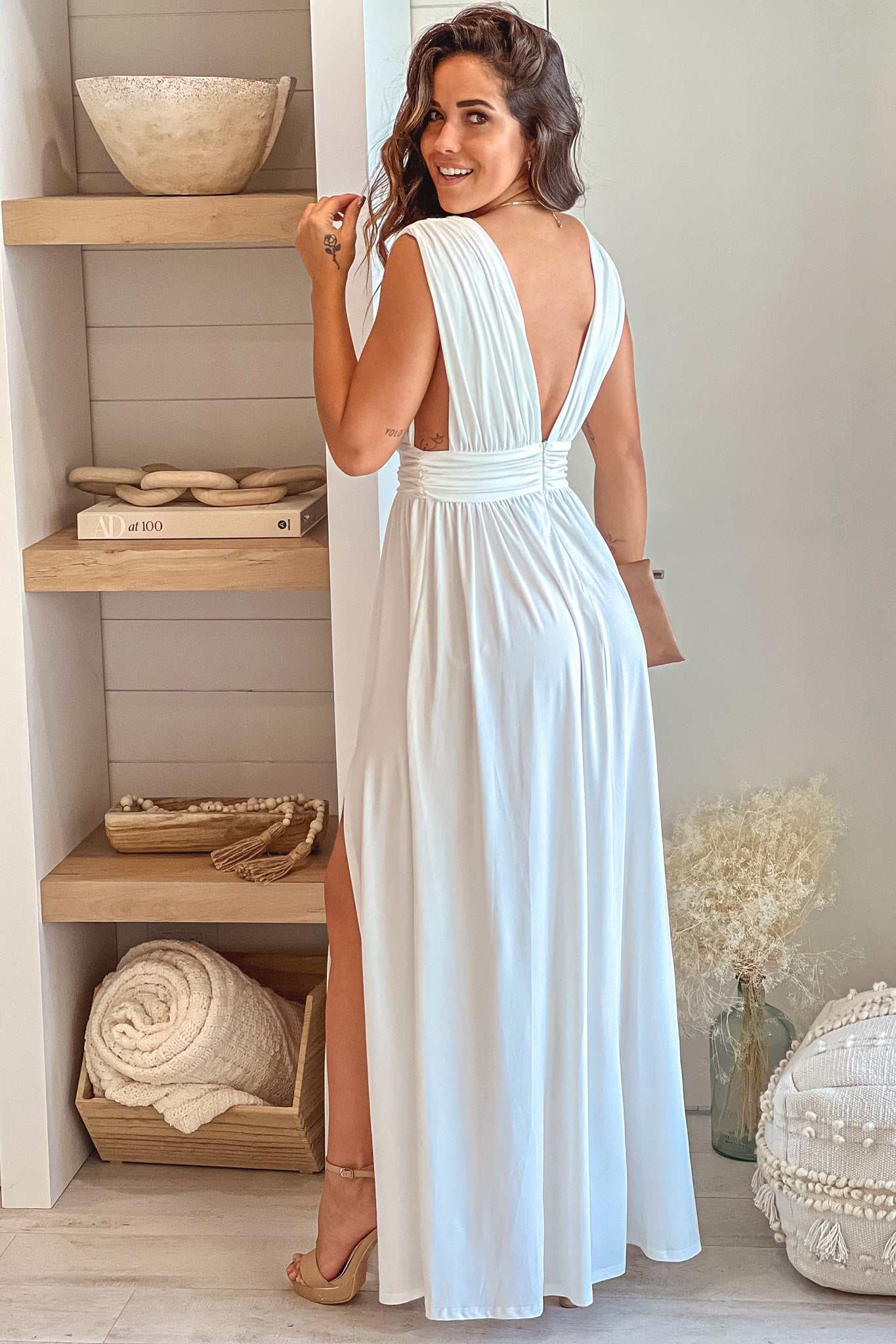 off white v-back maxi dress