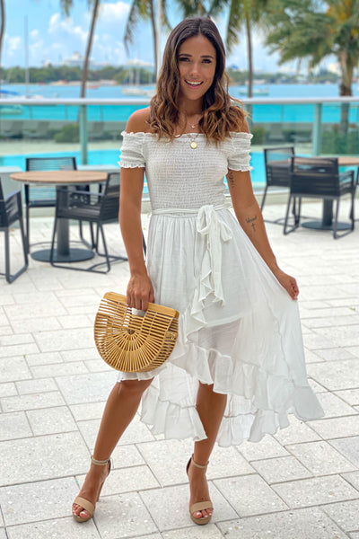 off white vacation high low dress