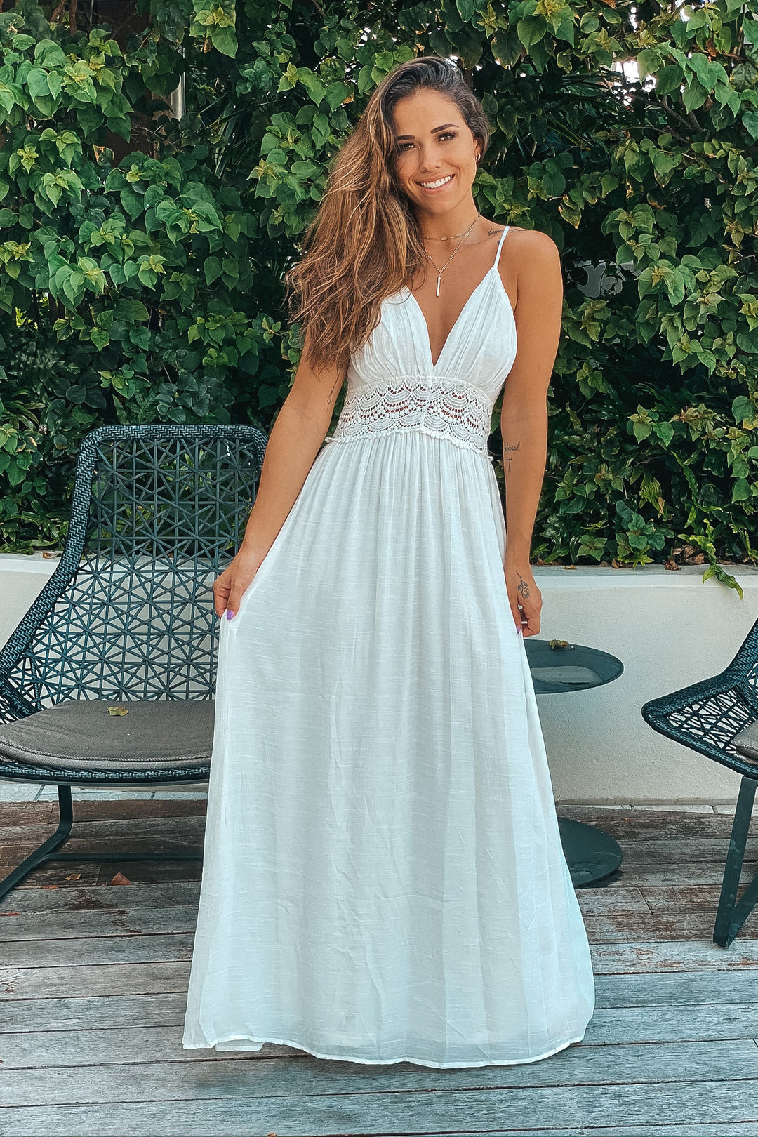 off white flowy dress By My Side Embroidered Halter Dress Off White/Taupe / S main image 0