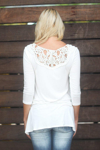 Off White Top With Crochet Detail