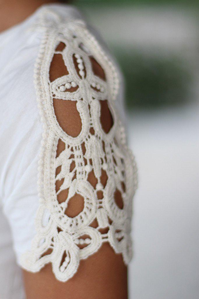 Off White Top With Crochet Sleeves