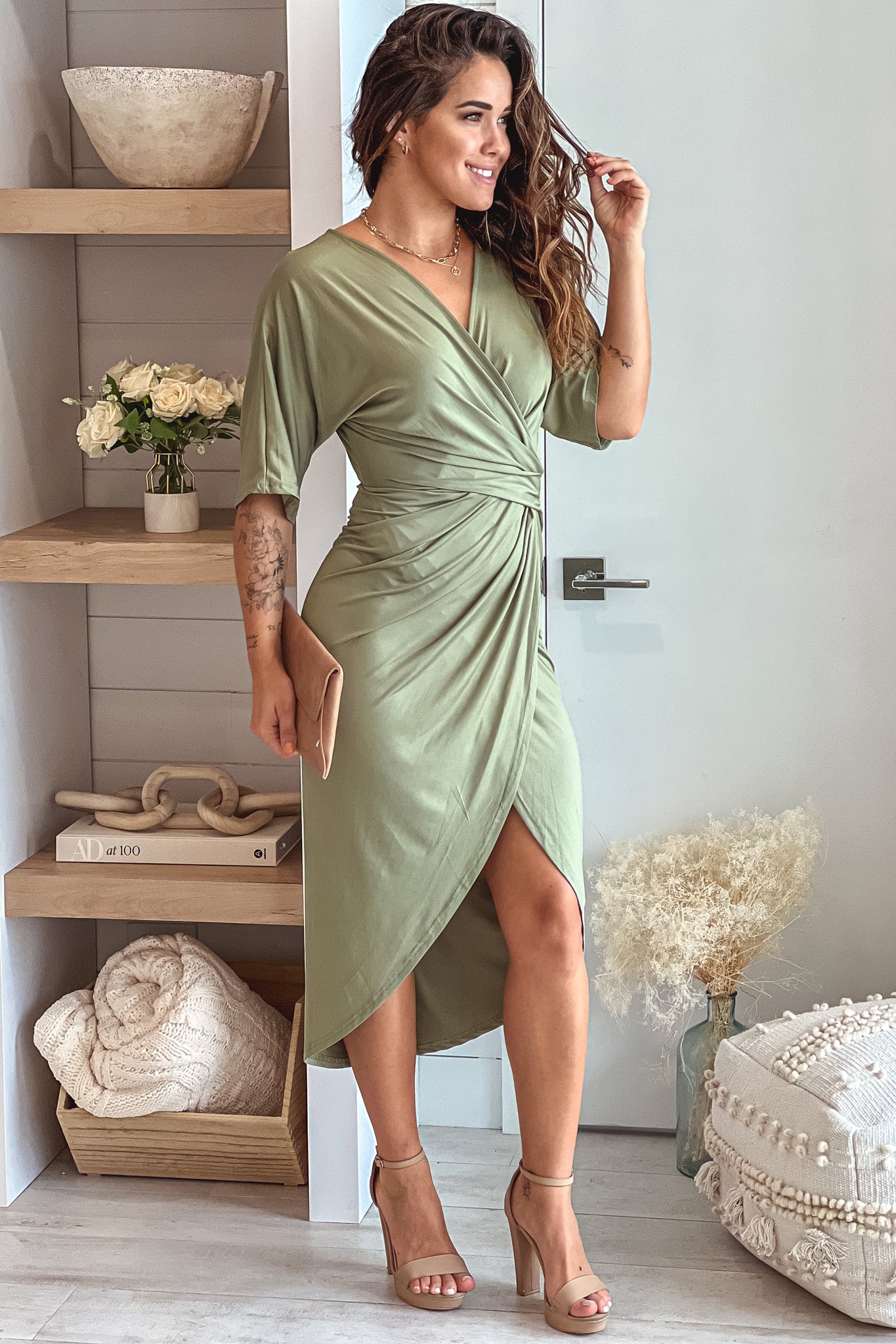 olive asymmetrical dress