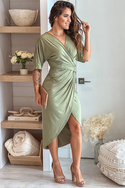 olive asymmetrical dress