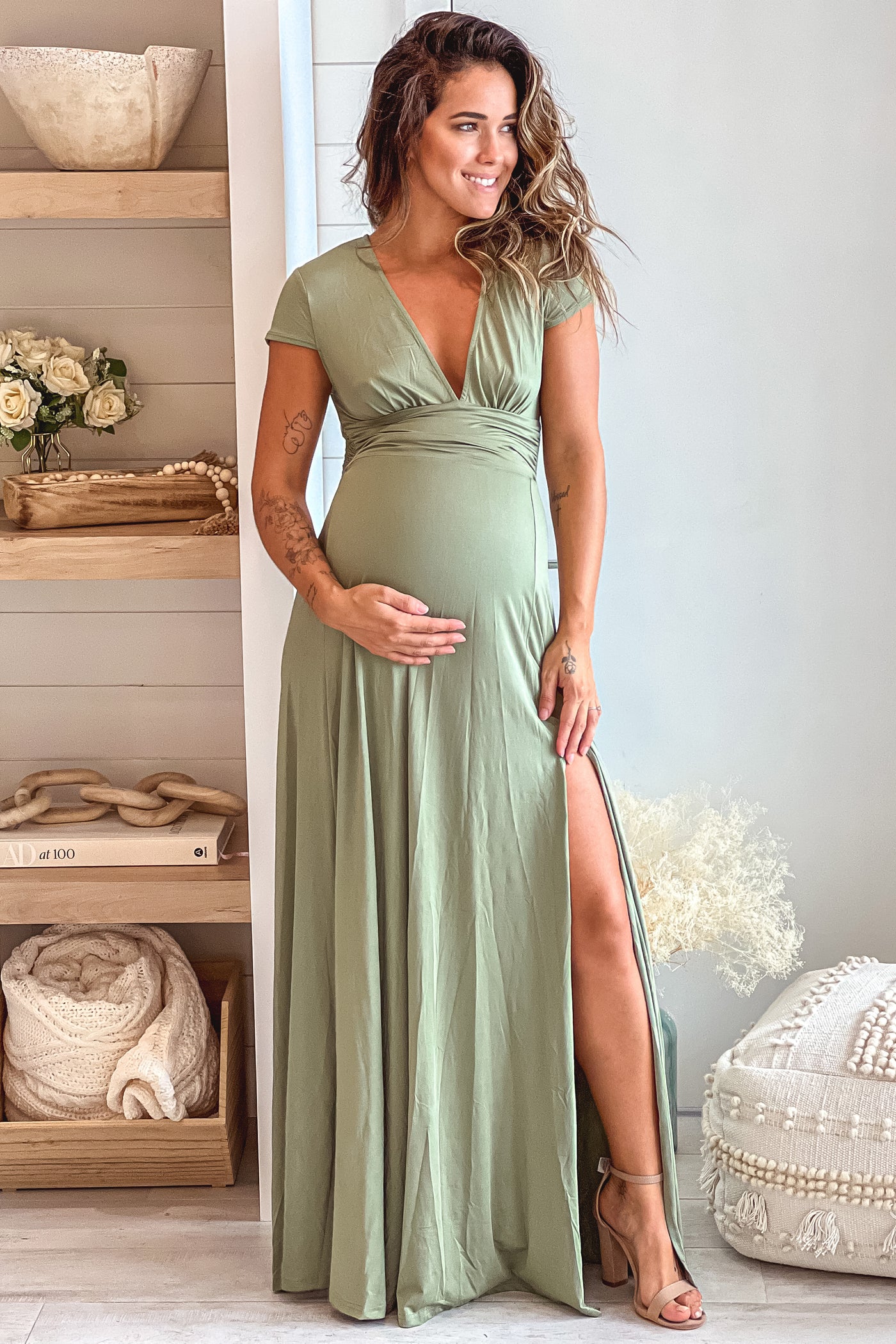 olive maternity bridesmaids dress