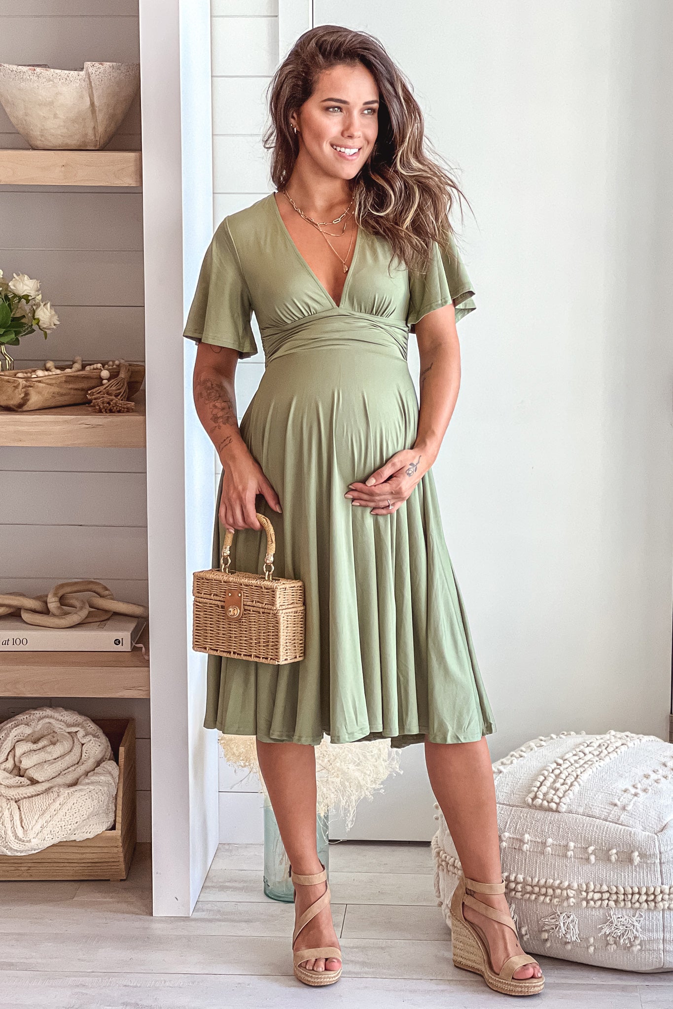olive maternity cute midi dress