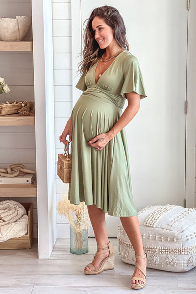 olive maternity summer midi dress